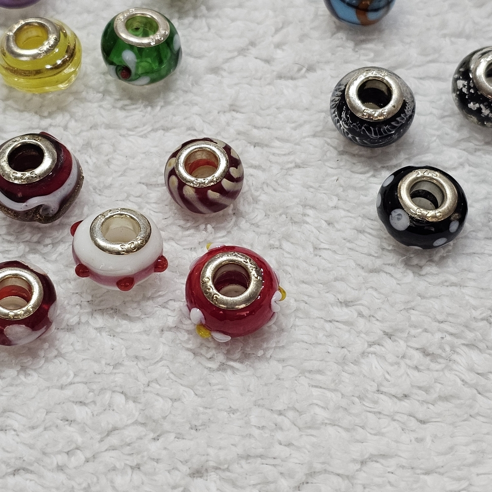 Glass Beads Bundle 925 Silver Center (15 Out Of 18) - Picture 7 of 14